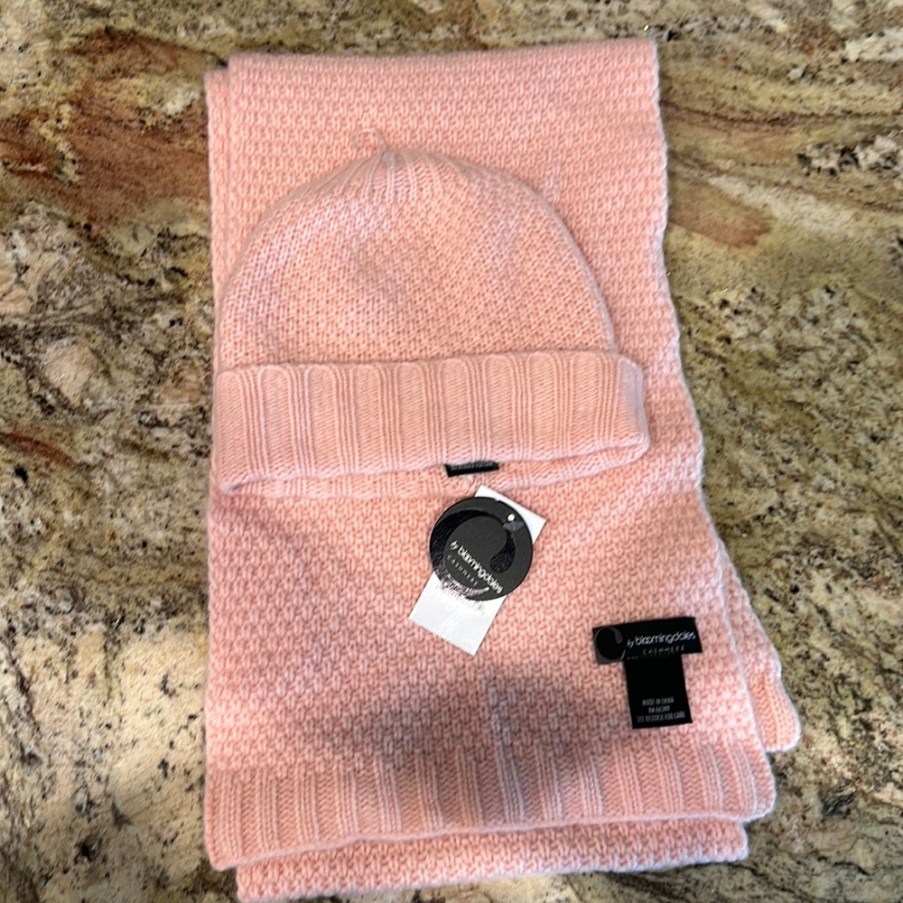 Ladies Pink Cashmere Scarf and Hat